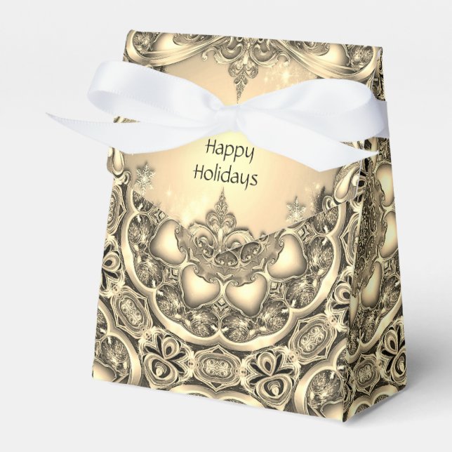 Caixa de Presente de Feriado Decorativo Dourado (Frente)