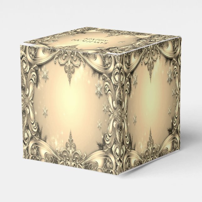 Caixa de Presente de Feriado Decorativo Dourado (Frente)