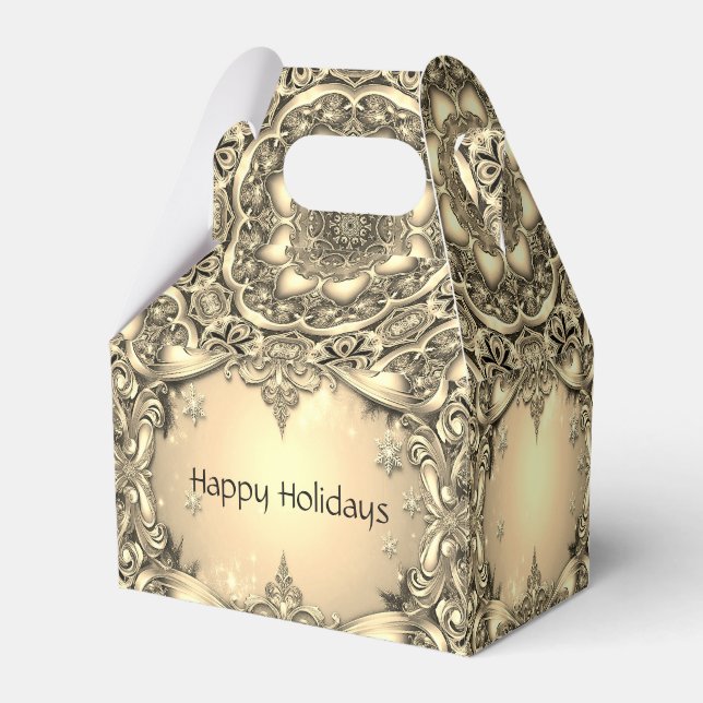 Caixa de Presente de Feriado Decorativo Dourado (Frente)