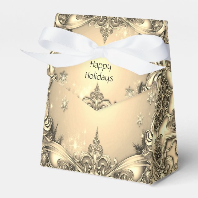 Caixa de Presente de Feriado Decorativo Dourado (Frente)