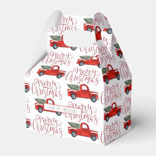 Caixa de Presente de Natal Caminhão Vermelho Antig (Frente)