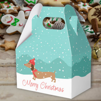 Caixa de Presente de Natal do Dachshund na Neve 