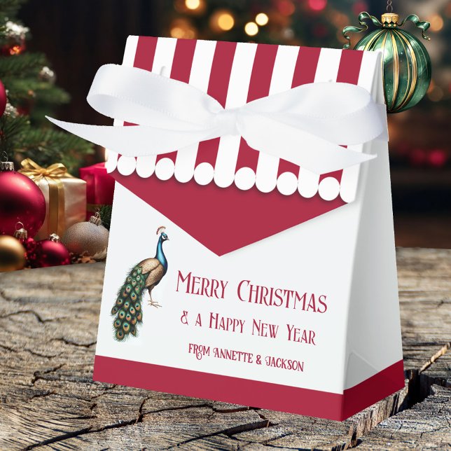 Caixa de Presente de Natal do Retro Peacock Elegan (Christmas gift box featuring an elegant peacock with retro burgundy awning - home made cookies)