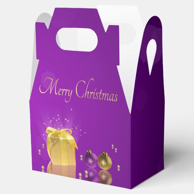 Caixa de Presente de Natal Dourada sobre Lavanda R (Aberto)