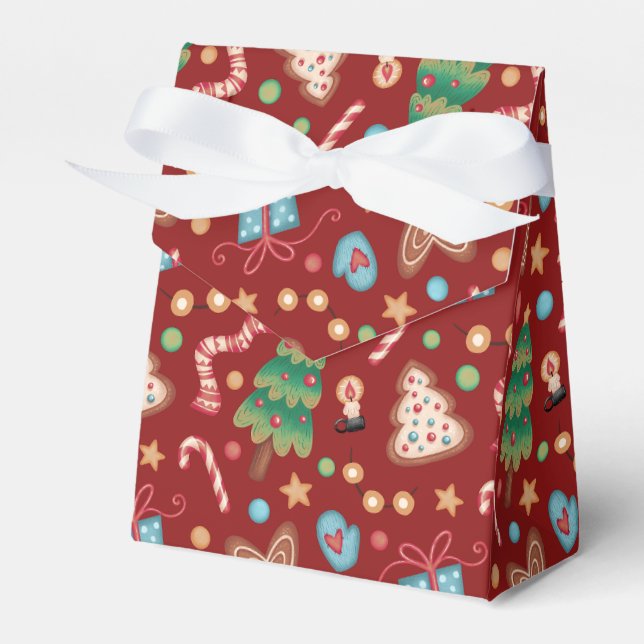 Caixa de Presente de Natal Vermelha com Padrão de  (Frente)