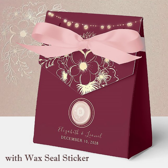 Caixa de Presente de Noivado Burgundy com Monogram (Criador carregado)