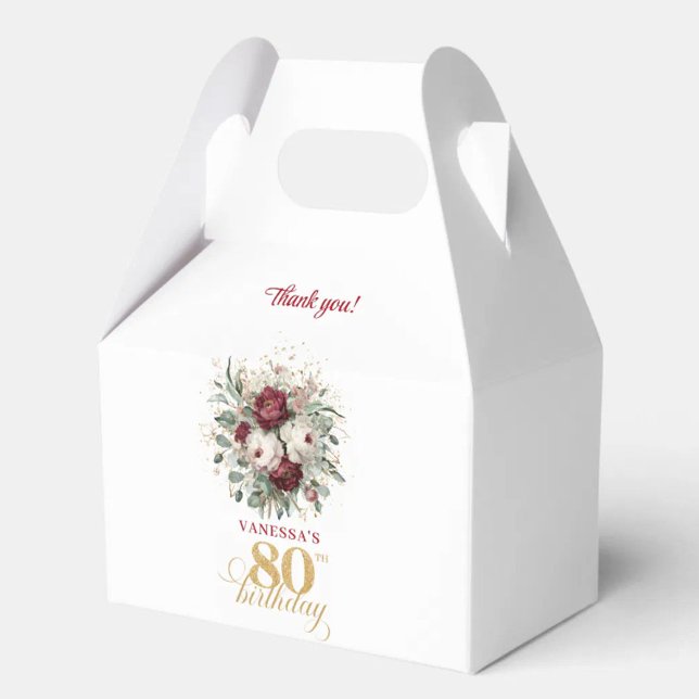 Caixa de Presente do 80º Aniversário Rosa Clássico (Classic Blush Burgundy 80th Birthday Favor Box)