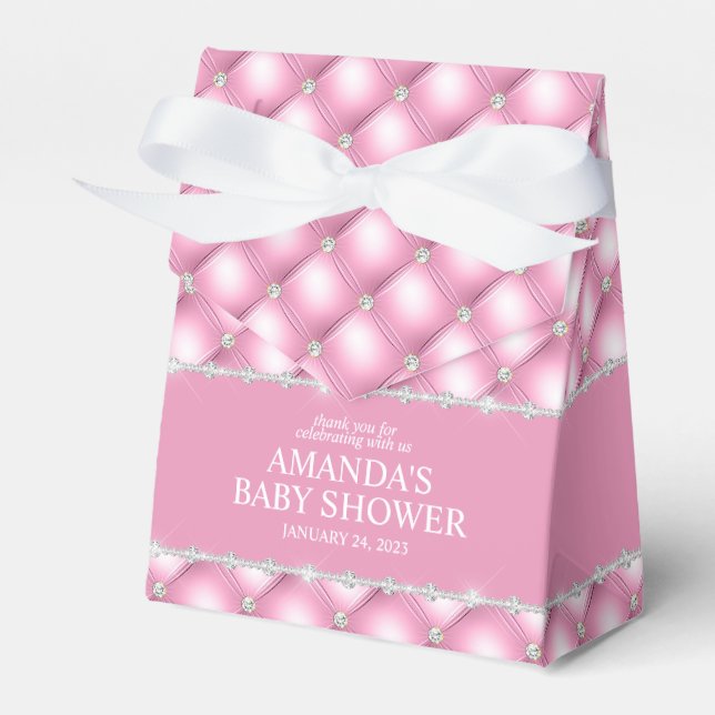 Caixa de Presente Glamour Rosa e Prata com Tufo (Frente)