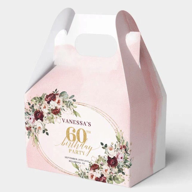 Caixa de Presente Moderno Boho Burgundy Floral par (Burgundy Gold Rose 60th Birthday Treat Box)