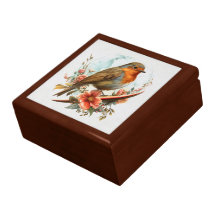Red Breast Robin On Floral Branch