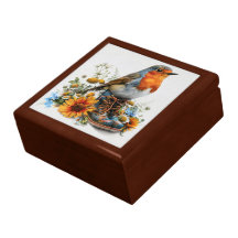 Red Breast Robin On Floral Cottge Design