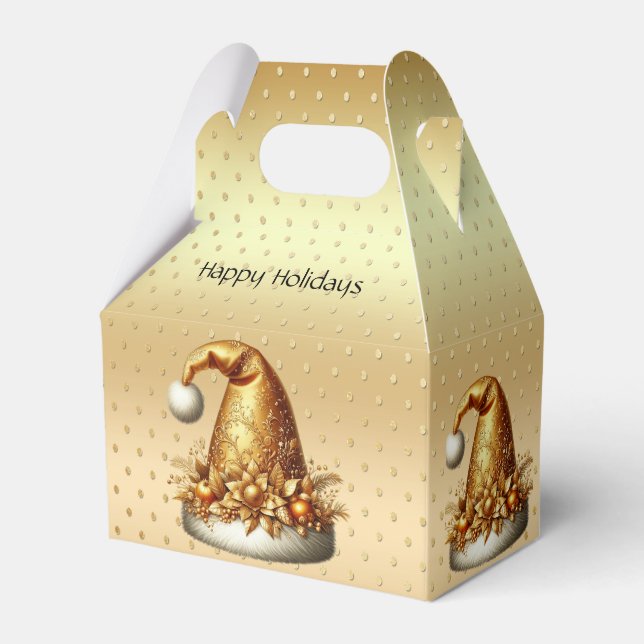 Caixa de presentes de Natal do Dourado Santa Hat (Frente)