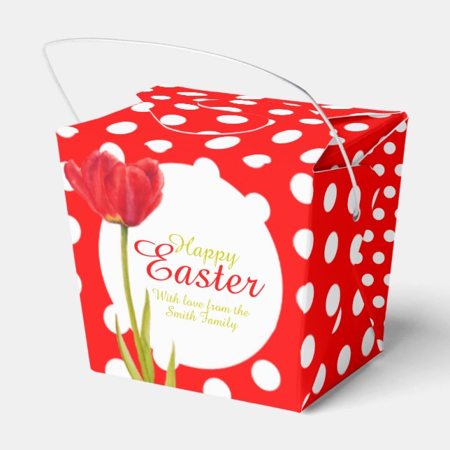 Caixa de presentes de Páscoa feliz tulipa vermelha (Verso)