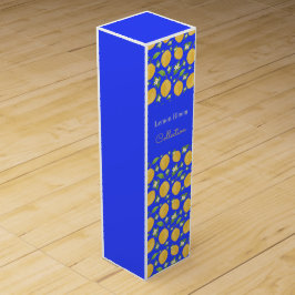 Caixa De Vinho Para Presente Coleção Lemon Bloom azul estampado