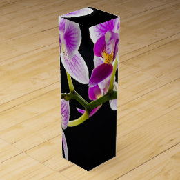 Caixa De Vinho Para Presente Orquídea branca e roxa