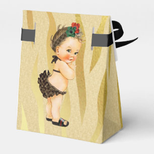 Caixa Dourado do favor do bebê do vintage do