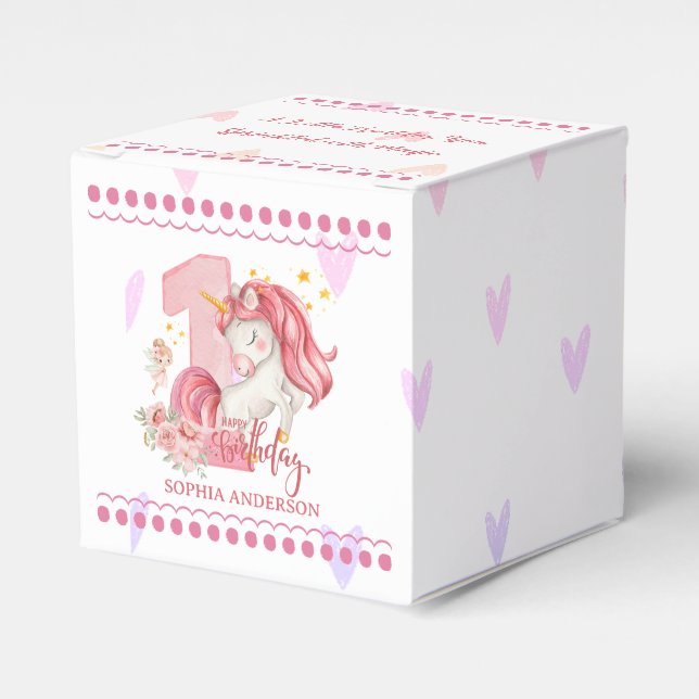 Caixa Personalizada de 1º Aniversário de Unicórnio (Frente)