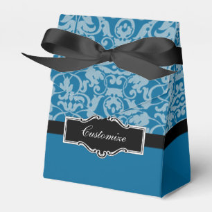 Caixa personalizada do favor do damasco do preto &