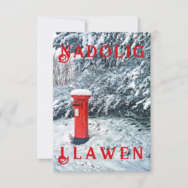 Caixa Postal Vermelho Tradicional e Neve em Árvore (Frente)