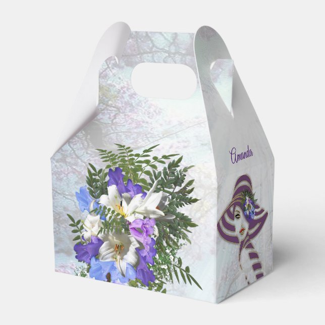 Caixa presente de buquê de Jacaranda e Lírio (Verso)