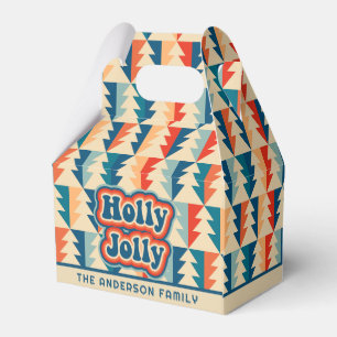 Caixa Retro Groovy Holly Jolly Geométrica Árvores 