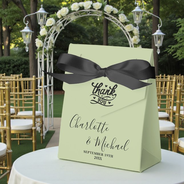 Caixas de casamento minimalistas em verde sage com (Criador carregado)
