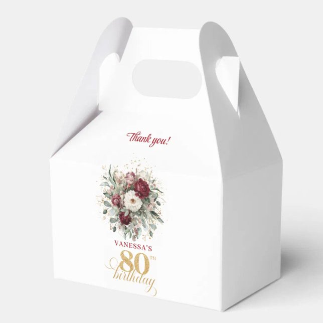 Caixas de Favor de 80º Aniversário Artístico Blush (Artistic Blush Burgundy 80th Birthday Favor Box)