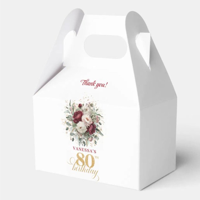 Caixas de Favor de Aniversário de 80 anos Refined  (Refined Blush Burgundy 80th Birthday Favor Box)