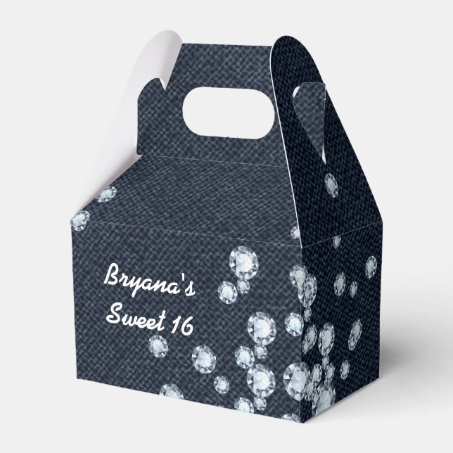 Caixas de Favor de Aniversário de Denim & Diamante (Frente)