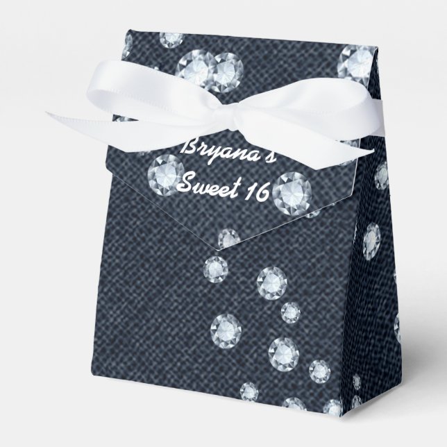Caixas de Favor de Aniversário de Denim & Diamante (Frente)