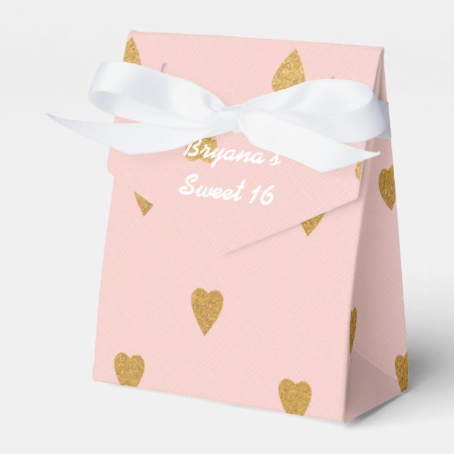 Caixas de Favor de Aniversário Rosa com Corações D (Frente)