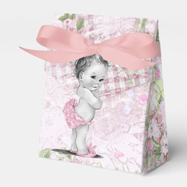 Caixas de Favor de Chuveiro de Bebê Rosa e Verde D (Frente)