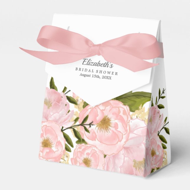 Caixas de Favor de Chuveiro de Noiva Peônias Rosa  (Frente)