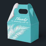 Caixas de Favor de Festa com Palmas Brancas em Azu<br><div class="desc">Caixas de favor de festa com folhas de palmeira brancas em um fundo azul turquesa. Perfeito para qualquer celebração, festa de aniversário, chá de noiva, festa de noivado, festa de aposentadoria, casamento e muito mais. Clique em PERSONALIZAR para alterar a cor do fundo, as fontes e adicionar texto. Veja os...</div>
