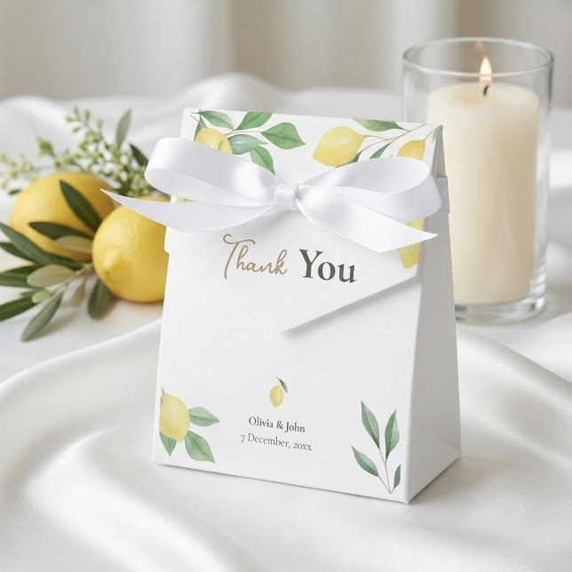 Caixas de Favor de Noiva com Limão em Aquarela com (Watercolor Lemon Wedding Favor Boxes with Ribbon)
