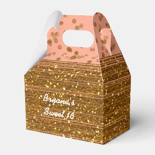 Caixas de Favor Dots Confete Rosa e Dourado (Frente)