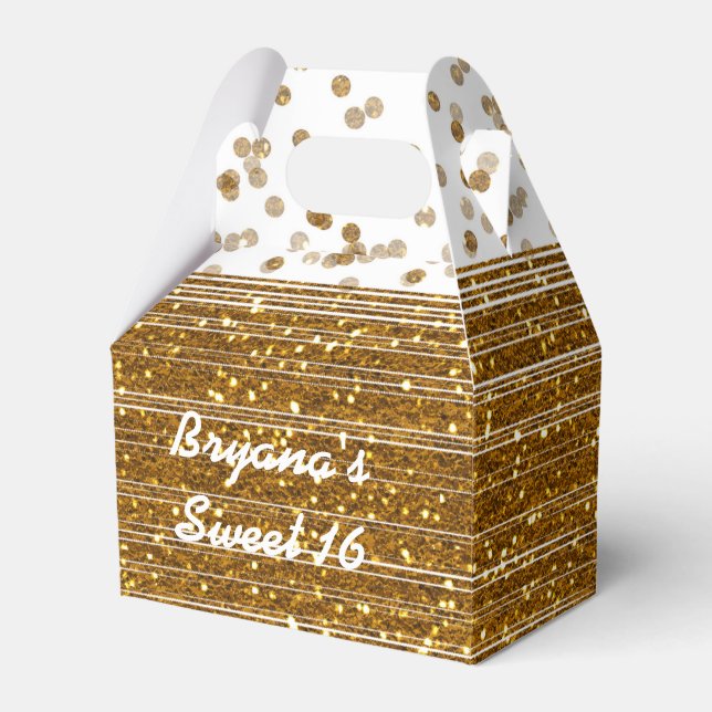 Caixas de Favor Dots de Confete Branco e Dourado F (Frente)
