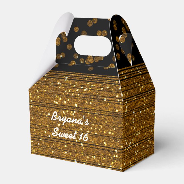 Caixas de Favor Glitter Dourado Falso Preto Escova (Frente)