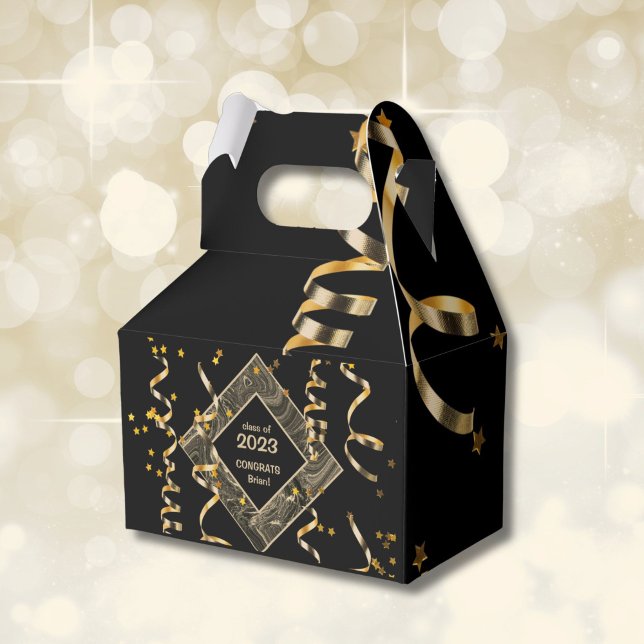 Caixas de Favoritos de Festa de formatura Personal (Graduation black and gold party favor box)