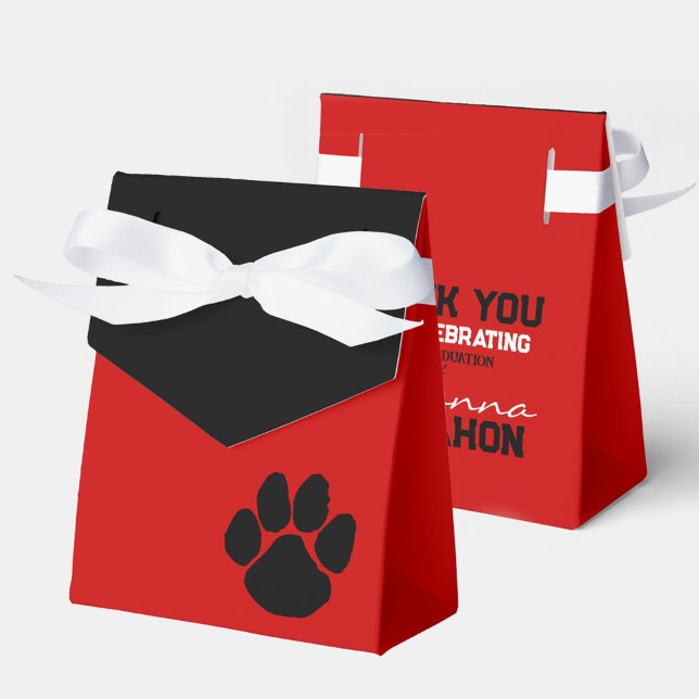 Caixas de Favoritos para Graduação de Pawprint Ver (Red and Black Pawprint Graduation Favor Gift Treat Boxes)