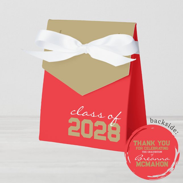Caixas de Favoritos para Graduação Dourada em Verm (Red & Bronze Gold Graduation Favor Boxes. With Personalization on Back)