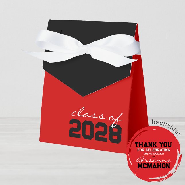 Caixas de Favoritos para Graduação Vermelha e Pret (Red & Black Graduation Favor Boxes. With Personalization on Back)