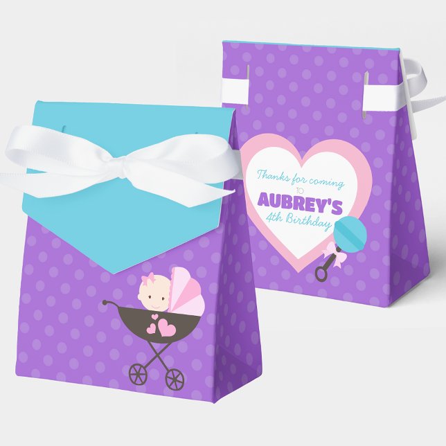 Caixas de Favoritos para o Tratamento de Bonecas R (Teal Blue and Purple Polka Dot Baby Doll Birthday Party Favor Boxes)