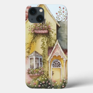 Caixas de flores de casa amarelo aquarela jardim d