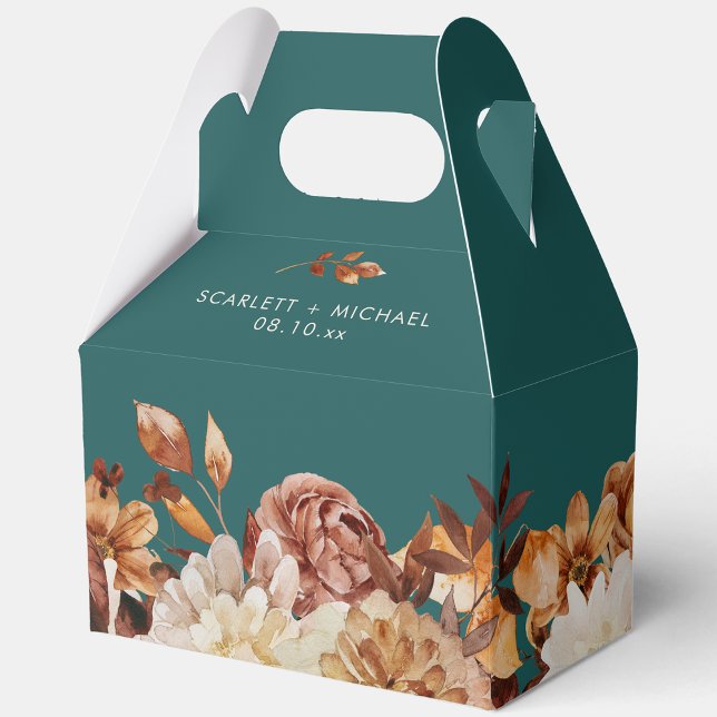 Caixas de Lembranças de Casamento Turquesa (Teal Autumn Floral Wedding Favor Boxes by Painted Paperie
)