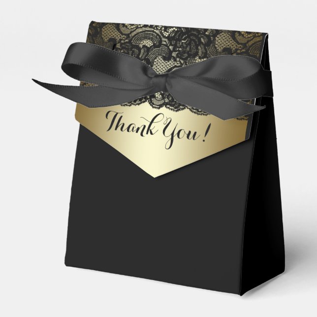 Caixas de Lembrancinhas com Renda Preta e Dourada (Frente)