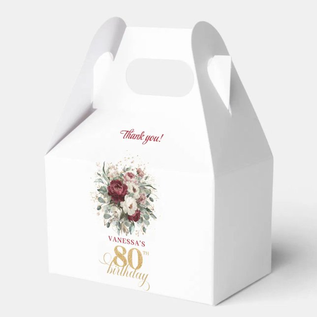 Caixas de Presente de 80º Aniversário Rosa Luxuoso (Opulent Blush Burgundy 80th Birthday Favor Box)