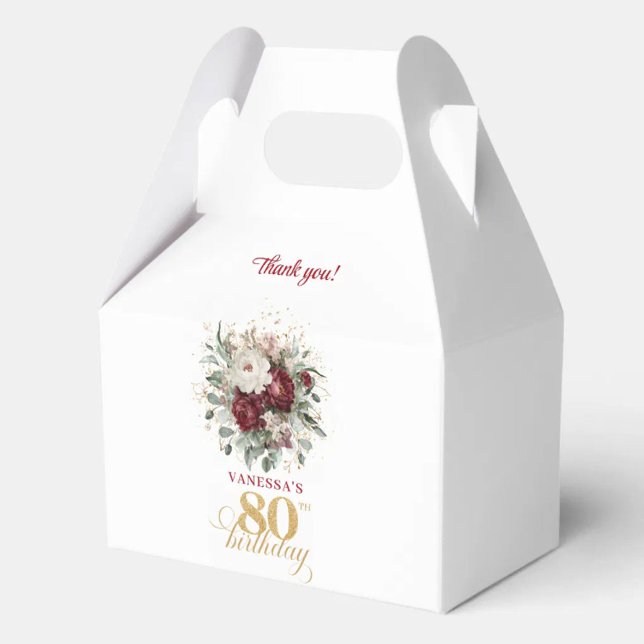 Caixas de Presente de Aniversário de 80 anos Timel (Timeless Blush Burgundy 80th Birthday Favor Box)