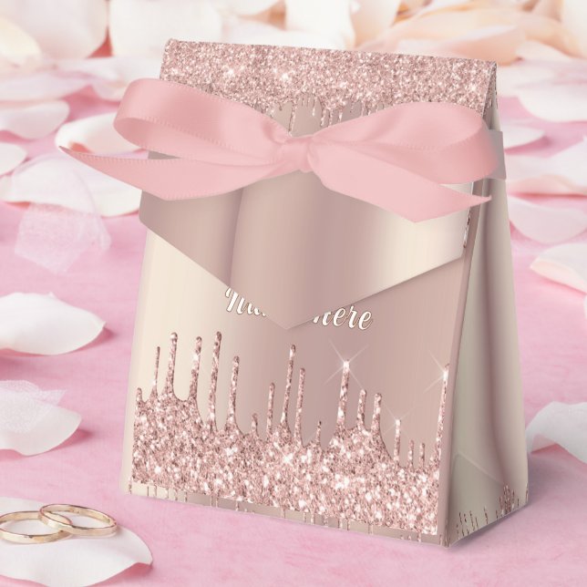 Caixas de Presente de Glitter Dourada rosa com Nom (Casamento)