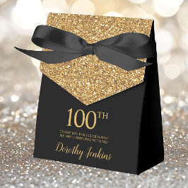 Caixinha De Lembrancinhas 100º Aniversário Glitter Dourado Negro Obrigado